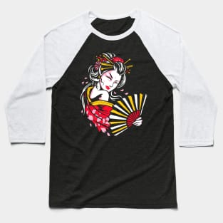 Geisha with Fan Baseball T-Shirt